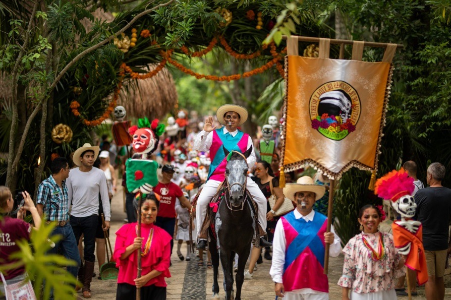 Colorful Day of the Dead altars and decorations at Xcaret's Festival of Life and Death